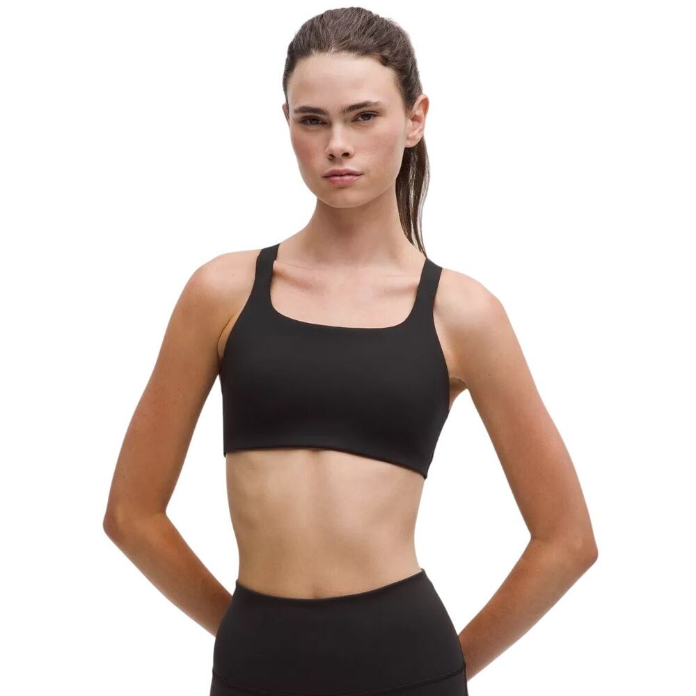 Lululemon (6) Black Sports Bra Adjustable Straps Hook & Eye Closure Athletic